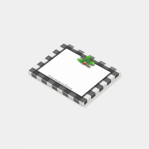 Christmas Holly Buffalo Plaid Personalised Post-it Notes