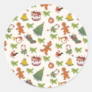 Christmas Holly,cake and Gingerbread Man Classic Round Sticker