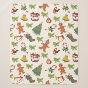 Christmas Holly,cake and Gingerbread Man Sherpa Blanket