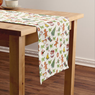 Christmas Holly,cake and Gingerbread Man Short Table Runner