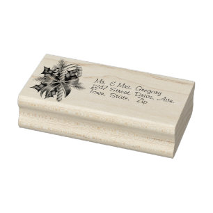 Christmas Holly Candy Cane Ribbon Rubber Stamp