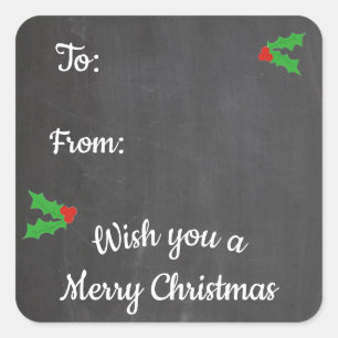 Christmas Holly Chalkboard Letters Square Sticker