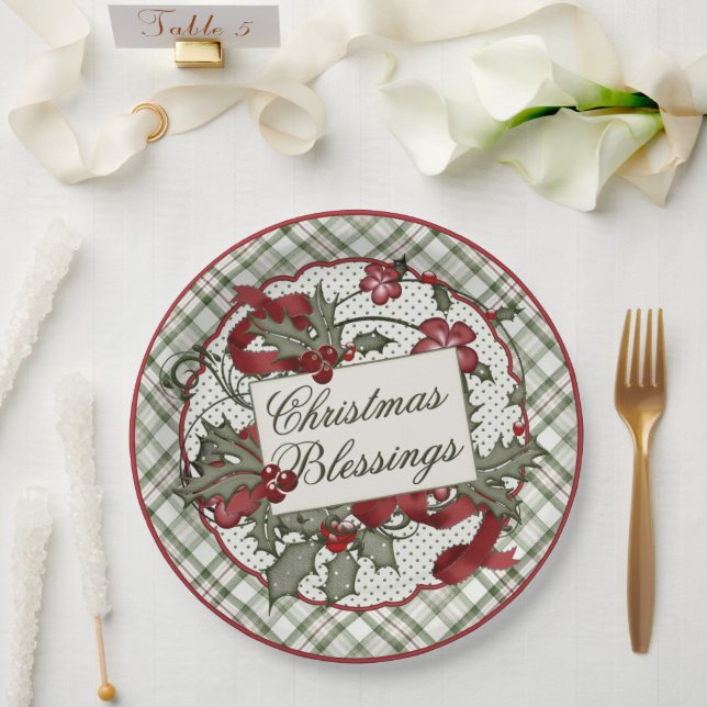 Christmas-Holly-CHRISTMAS-BLESSINGS-Paper Plate (Wedding)