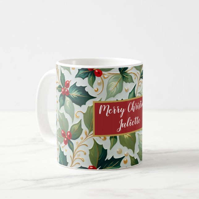 Christmas Holly Coffee Mug (Front Left)