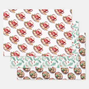 Christmas Holly, Cookies and Hot Cocoa Wrapping Paper Sheet