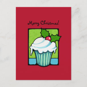 Christmas Holly Cupcake red Postcard