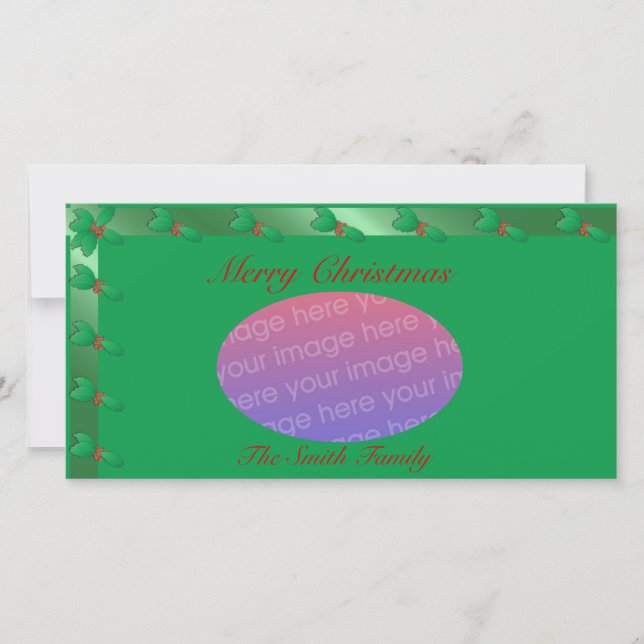 Christmas Holly Customisable Photocard Holiday Card (Front)