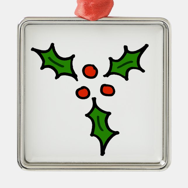 Christmas Holly Doodle Metal Tree Decoration (Front)