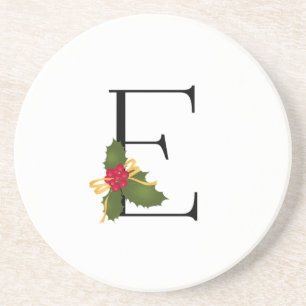 Christmas Holly Elegant Monogram Letter E Round Coaster