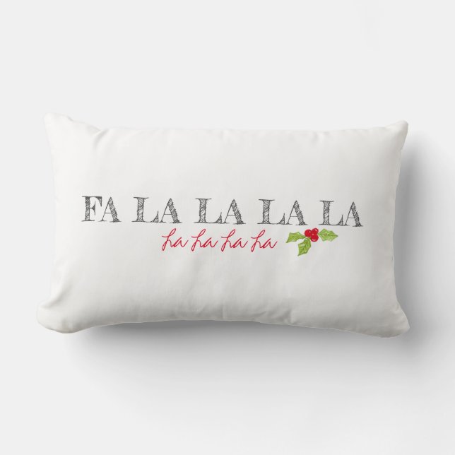 Christmas Holly Fa La La La La Song Text Name Lumbar Cushion (Front)