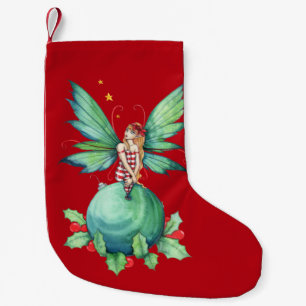 Christmas Holly Fairy Fantasy Art Small Christmas Stocking