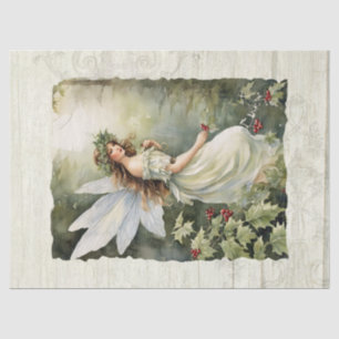 Christmas Holly Fairy Pine Forest Rustic Barn Wood Tissue Paper