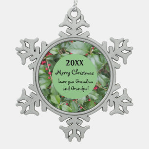 Christmas Holly Family Snowflake Pewter Christmas Ornament
