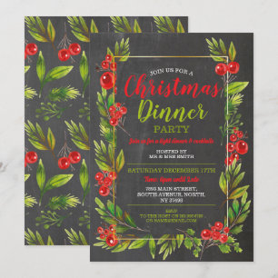 Christmas Holly Festive Party Leaves Invitation