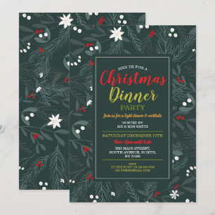 Christmas Holly Festive Party Leaves Invitation