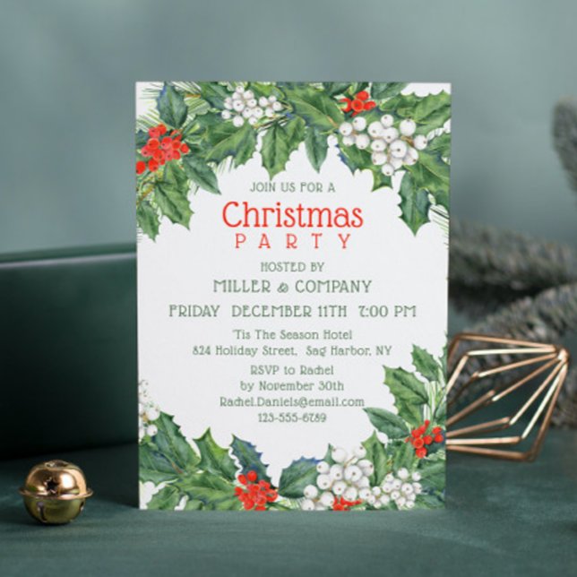 Christmas Holly Floral Corporate Christmas Party Invitation (Creator Uploaded)
