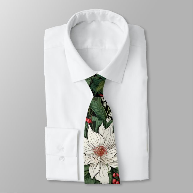 Christmas Holly Flowers Tie (Tied)