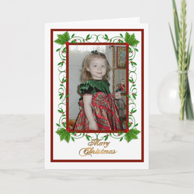 Christmas Holly Frame card with photo (Front)