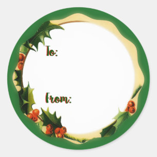 Christmas Holly Gift Classic Round Sticker