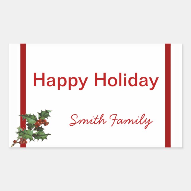 Christmas Holly Gift Label with Custom Name (Front)