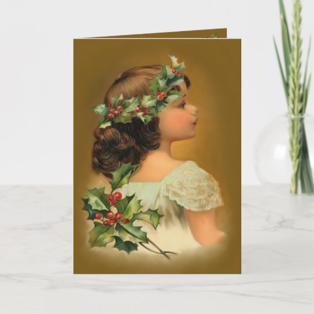 Christmas Holly Girl Holiday Card (Front)