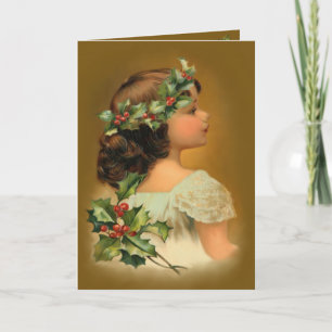Christmas Holly Girl Holiday Card