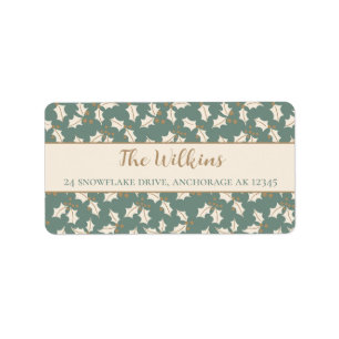 Christmas Holly Green and Gold Return Address Label