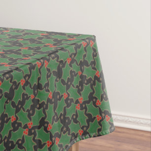 Christmas Holly Green and Gold Tablecloth