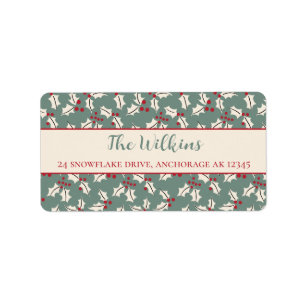 Christmas Holly Green and Red Return Address Label