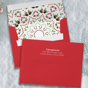 Christmas Holly Greenery Red Holiday Envelope