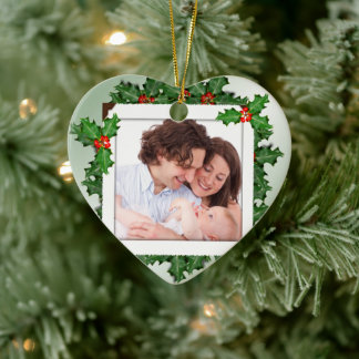 Christmas Holly Heart Shaped Family Photo Ornament
