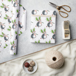 Christmas Holly Hedgehog Wrapping Paper
