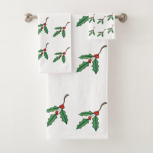 Christmas Holly Holiday Decor Gift Bath Towel Set