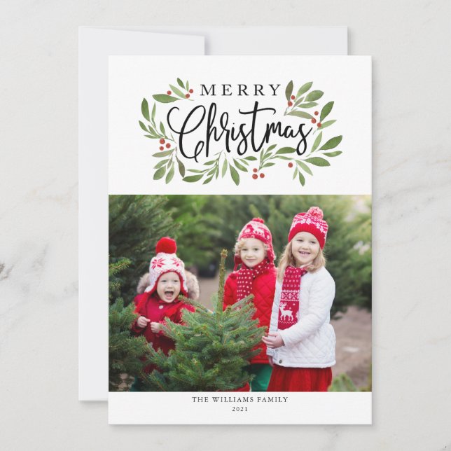 Christmas Holly-Holiday Photo Card (Front)