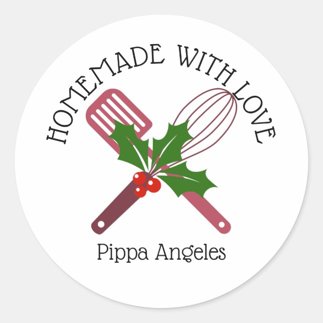 Christmas Holly Homemade with Love baking labels (Front)