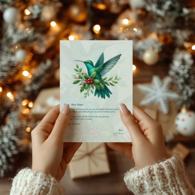 Christmas Holly Hummingbirds Thank You Card (Creator Uploaded)