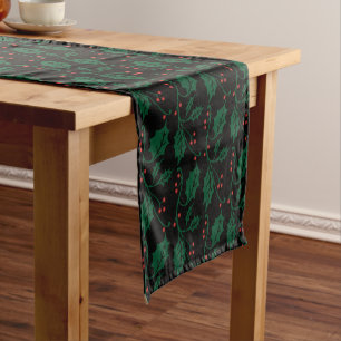 Christmas Holly in Festive Green Short Table Runner