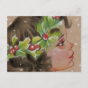 Christmas Holly Ivy Girl Postcard