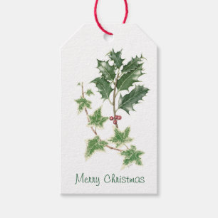 Christmas Holly & Ivy Sprig Botanical Watercolour Gift Tags
