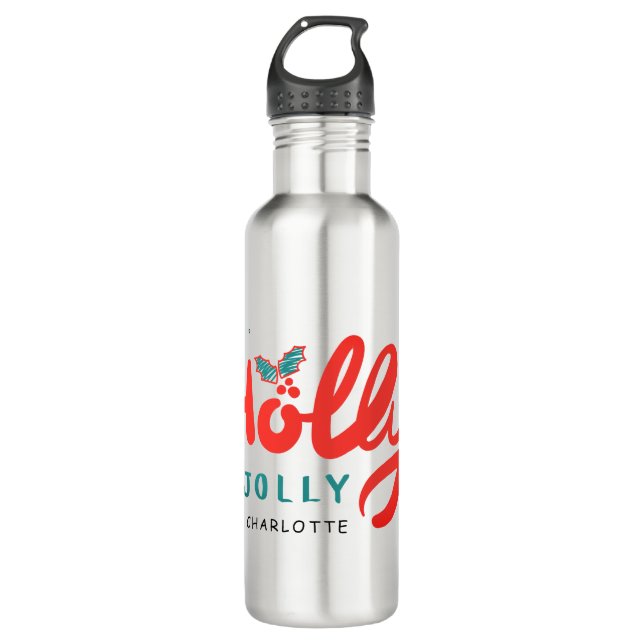 Christmas Holly Jolly Fun Winter Personalised Name 710 Ml Water Bottle (Front)