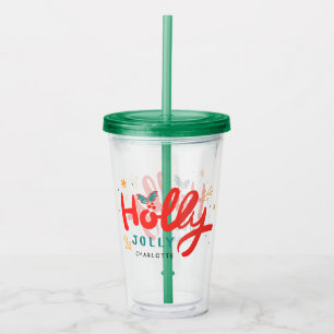 Christmas Holly Jolly Fun Winter Personalised Name Acrylic Tumbler