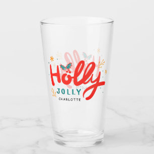 Christmas Holly Jolly Fun Winter Personalised Name Glass