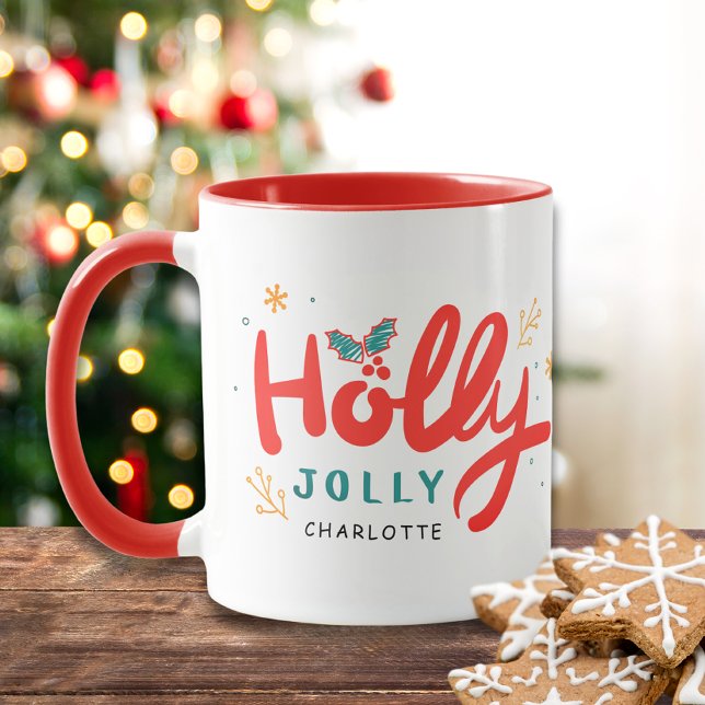 Christmas Holly Jolly Fun Winter Personalised Name Mug (Creator Uploaded)