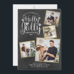 Christmas Holly Jolly Photo Collage Chalkboard Holiday Card<br><div class="desc">An elegant Holly Jolly 4 photo collage holiday design for you to personalize with your favourite photos framed in gold,  message,  names and year on a chalkboard background. The reverse features falling snowflakes on a matching chalkboard background. Designed by Thisisnotme©</div>