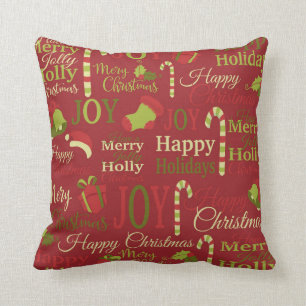 Christmas holly joy merry pattern cushion