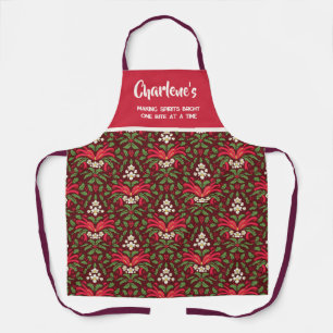 Christmas Holly Kitchen Name Apron