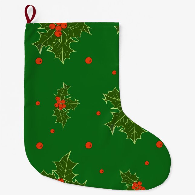 Christmas Holly   Large Christmas Stocking (Front)