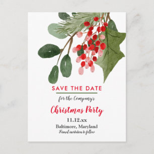 Christmas   Holly Leaved Red Berry Holiday Party  Announcement Postcard