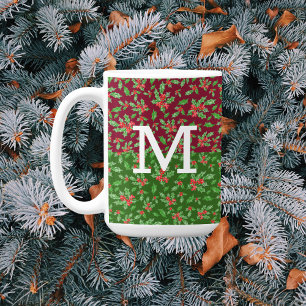 Christmas holly leaves and berries red and green coffee mug