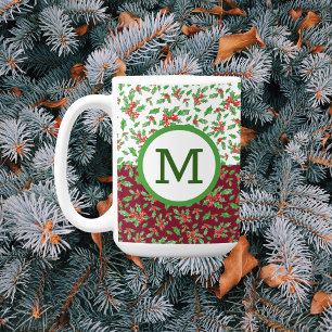Christmas holly leaves and berries red and green coffee mug